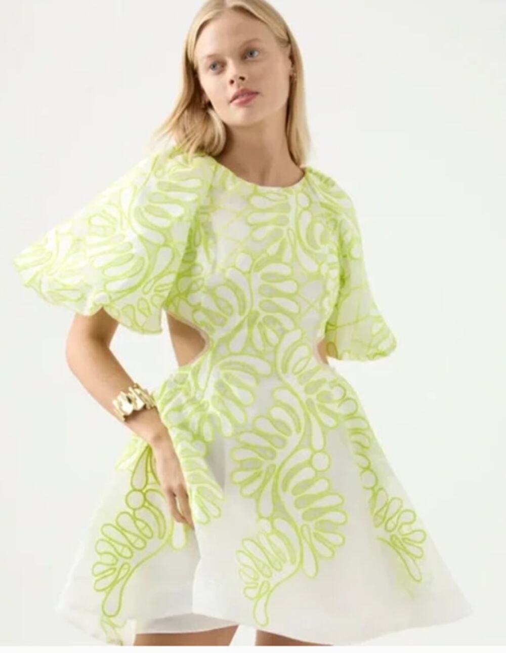 Aje Botanical Applique Mini Dress Womens White Lime AU4 /US